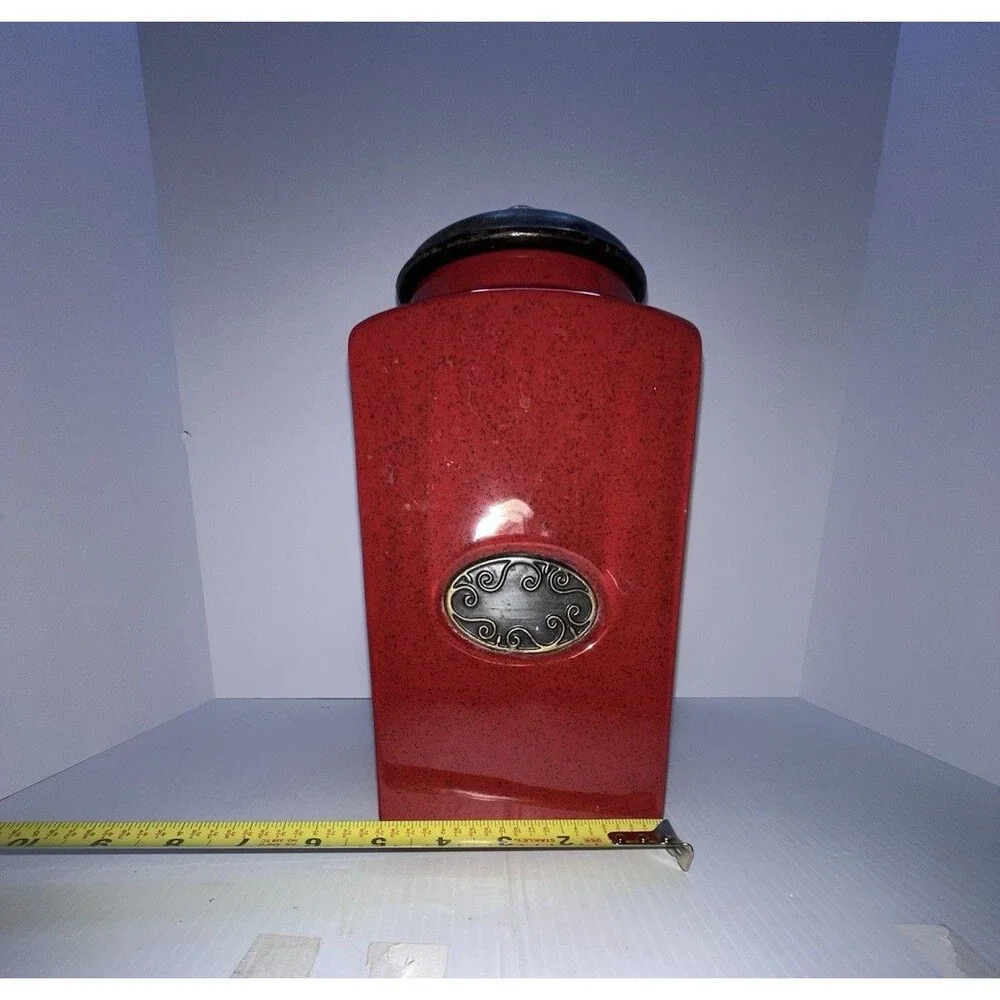 PIER 1 Import Rustic Brick Red Ceramic Canister Vacuum Sealed Lid See Pics
